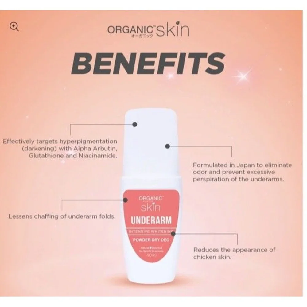 Organic Skin Japan Intensive Whitening Underarm Powder Dry Deodorant 2 Bottles